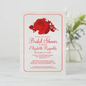 Rouge Blanc Rustique Floral Invitations de douche (Debout devant)