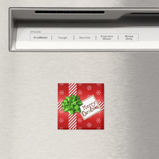 Rouge blanc vert Joyeux Noël Snowflakes Magnet (In Situ (Lave-vaisselle))