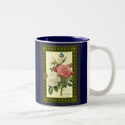 Rouge Blanc Vintage Botanique Rose Café Mug (Droit)