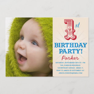 ROUGE & BLEU 1ER   PREMIER ANNIVERSAIRE INVITATION