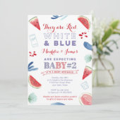 Rouge Bleu Bleu Été Bébé Saupoudrer Cartes Invitat (Debout devant)