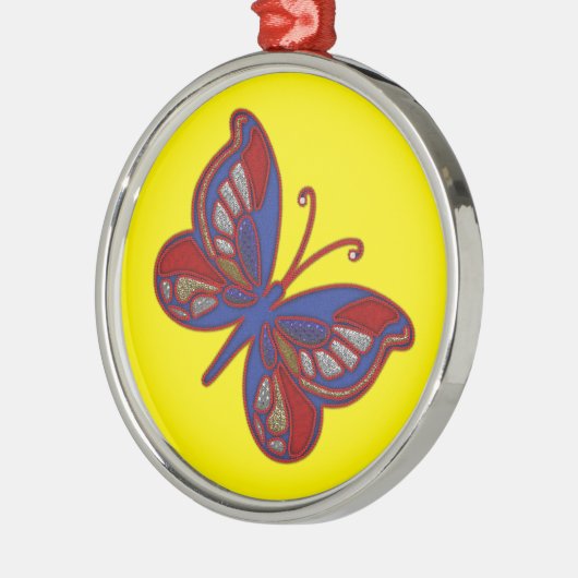 Rouge Bleu Bleu Papillon-Jaune Ornement rond (Gauche)