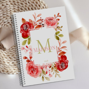 Rouge Blush Rose Botanique Floral Monogramme Plani