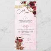 Rouge Bourgogne Floral Charro Quinceañera XV Menu (Devant)