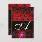 ROUGE BURGUNDY BLACK DAMASK MONOGRAM RSVP ruby bla (Devant / Derrière)