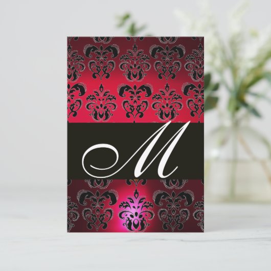 ROUGE BURGUNDY BLACK DAMASK MONOGRAM RSVP ruby bla (Debout devant)