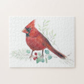 Rouge Cardinal Oiseau Aquarelle Art Puzzle (Horizontal)