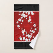 Rouge Cerisier Fleur Monogramme Noir Blanc (Serviette à main)