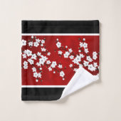 Rouge Cerisier Fleur Monogramme Noir Blanc (Gant de toilette)