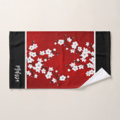 Rouge Cerisier Fleur Monogramme Noir Blanc (Serviette à main)