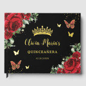 Rouge Chic Papillons Floraux Quinceanera Noir Or (Recto)