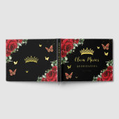 Rouge Chic Papillons Floraux Quinceanera Noir Or (Complet)