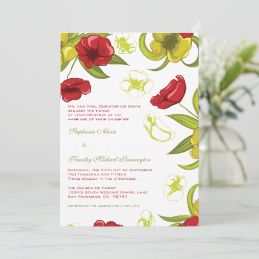 Rouge + citron vert faire-part de mariage fleurs d (Debout devant)