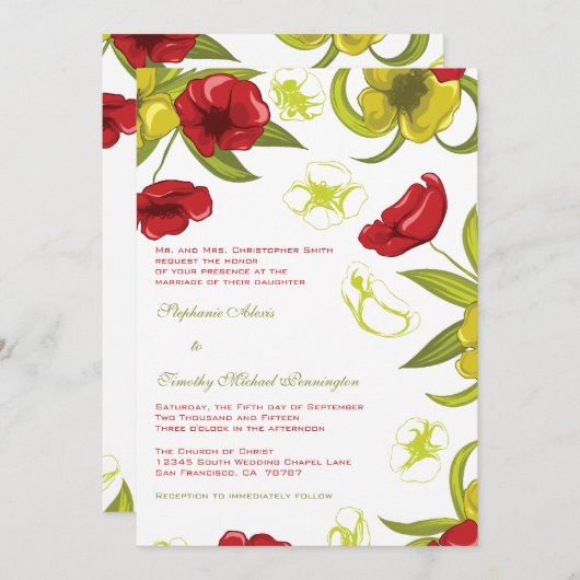 Rouge + citron vert faire-part de mariage fleurs d (Devant / Derrière)