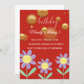 Rouge clair et or ITS Mon Invitation d'anniversair (Devant / Derrière)