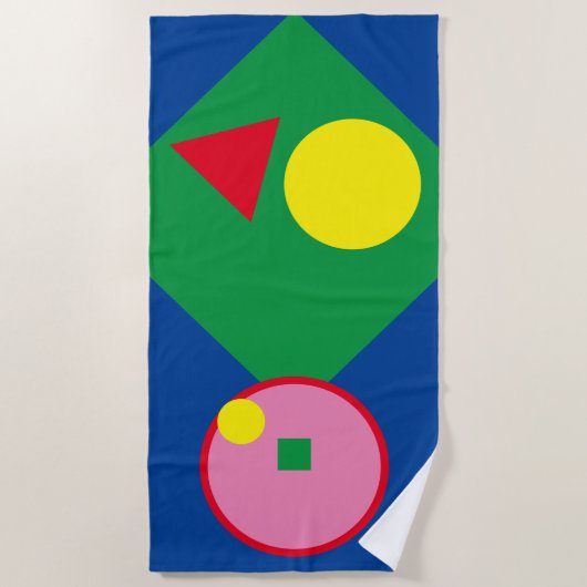 Rouge clair, Jaune, Rose Geo Mod Beach Serviette (Devant)