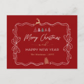 Rouge classique : Bow & Trees Doodles Carte postal (Devant)