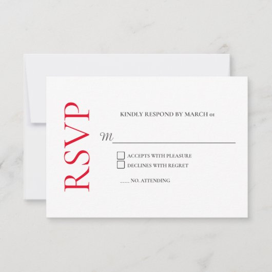 Rouge classique Noir Blanc Mariage RSVP Réponse (Devant)