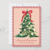 Rouge Coquette Ornate Rococo Bow Christmas tree Feestdagenkaart (Voorkant)