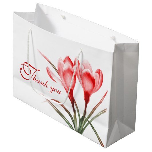 Rouge crocus aquarelle art merci sac cadeau (Devant Angle)