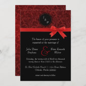 Rouge Damask & Red Bow - Faire-part de mariage (Devant / Derrière)