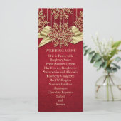 Rouge Damask Snowflakes Gold Ribbon Mariage Menu (Debout devant)