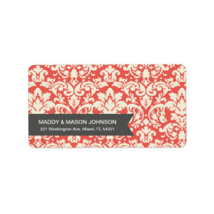 ROUGE DAMASSÉ VINTAGE ÉTIQUETTES D'ADRESSE