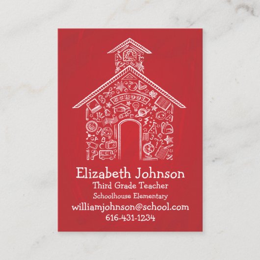 ROUGE de carte de visite de professeurs d'école (Devant)