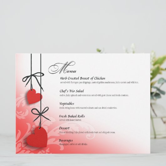 Rouge de menu de dîner de sentiments profonds (Debout devant)