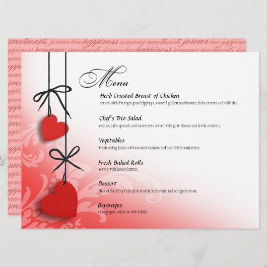 Rouge de menu de dîner de sentiments profonds (Devant / Derrière)