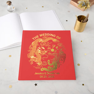 Rouge Dragon Phoenix Asiatique Chinois Mariage Gol