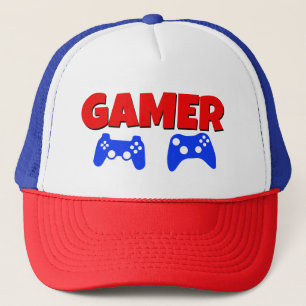 Rouge drôle et bleu de casquette de Gamer