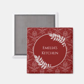 Rouge élégant Damask Magnet (Recto/Verso)