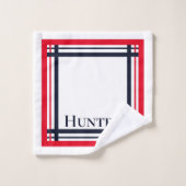 Rouge Élégant et Rayé Navy Monogrammé (Gant de toilette)