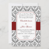 rouge élégant, invitation mariage damassé (Devant)