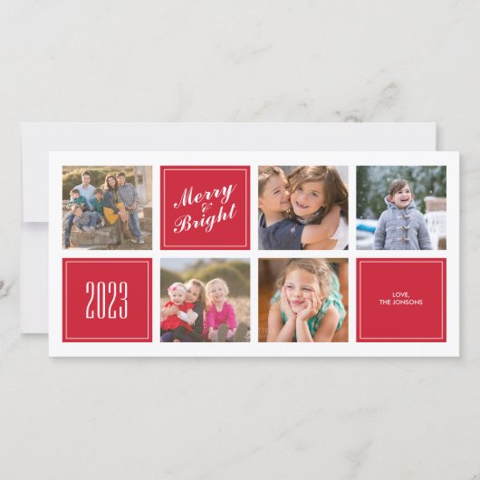 Rouge élégant Joyeux brillant 5 Carte photo de col (Devant)