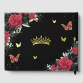 Rouge Élégant Noir Floral Papillons Quinceanera Or (Verso)