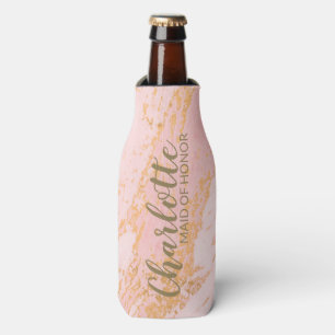 Rouge en Goud Marmer Gepersonaliseerd Bruidsfeest Flesjeskoeler