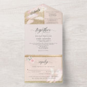 Rouge en Gouden Pampagras Bruiloft All In One Uitnodiging (Binnen)