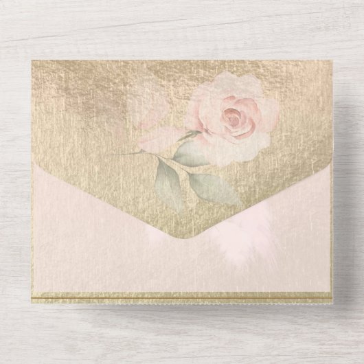 Rouge en Gouden Pampagras Bruiloft All In One Uitnodiging (Achterkant)