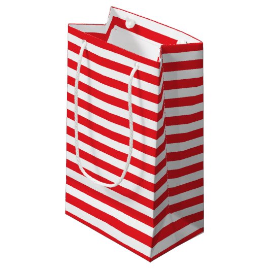 Rouge et blanc barre le sac de cadeau (Devant Angle)