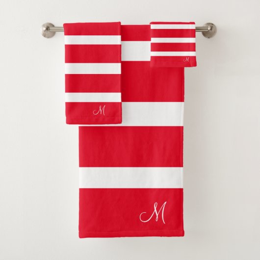 Rouge et Blanc Monogramme à Rayures Modernes (En situation)