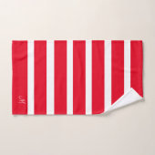 Rouge et Blanc Monogramme à Rayures Modernes (Serviette à main)