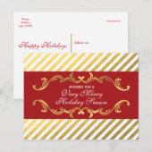 Rouge et carte postale ornementale élégante rayée (Devant / Derrière)