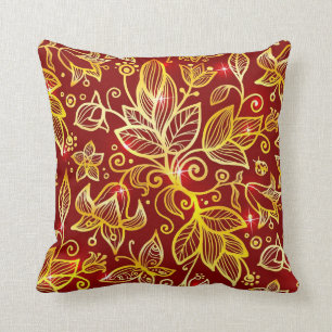 Rouge et coussin d'accent de feuille d'or