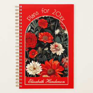 Rouge et crème Floral foncé Petit planificateur