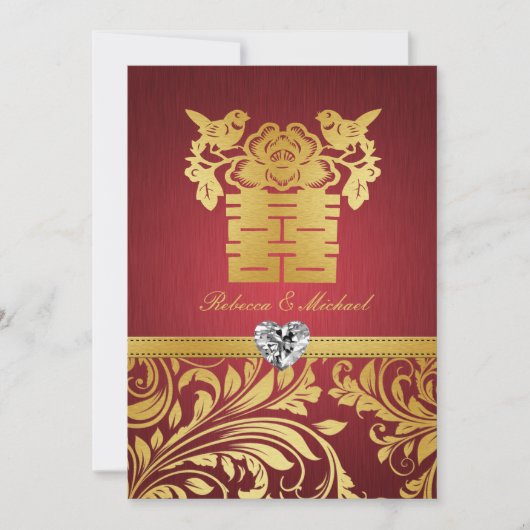 Rouge et damassé d'or, double invitation chinois (Devant)