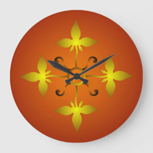 Rouge et horloge murale médiévale de motif d'or