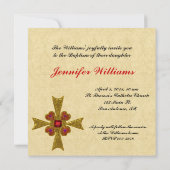 Rouge et invitation de baptême de croix de pierre (Dos)