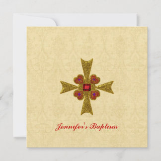 Rouge et invitation de baptême de croix de pierre